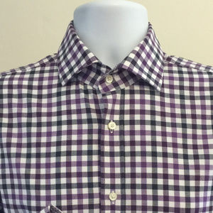 Thomas Dean Classy Purple Check Dress Shirt
